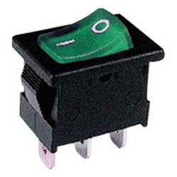 PS8A-13 Mini Διακόπτης Rocker ON-OFF 3P 8A / 250V με λυχνία Πράσινο