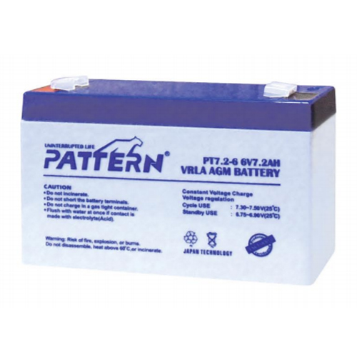 PT7.2-6 PATTERN Επαναφορτιζόμενη Μπαταρία Μολύβδου 6 Volt /7.2 Ah Japan Technology