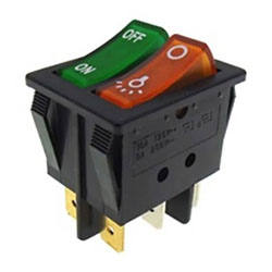 RL2-521/N YNX Διακόπτης Rocker Μεγάλος Διπλός ON-OFF 6P με λυχνία Πράσινος - Πορτοκαλί 16A 250V   