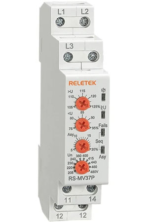 RELETEK RS-MV37P Επιτηρητής Τριφασικού Δικτύου Χωρίς Ουδέτερο για Ράγα DIN