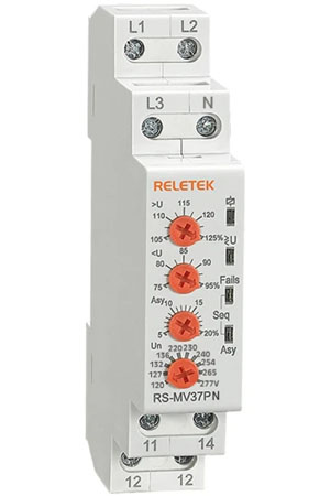 RELETEK RS-MV37PN Επιτηρητής Τριφασικού Δικτύου με Ουδέτερο για Ράγα DIN