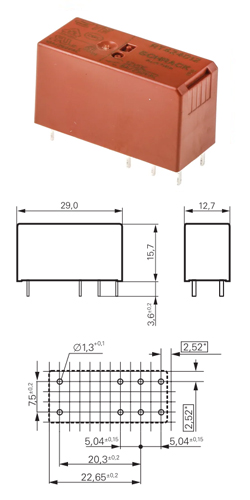 RT424012 SCHRACK Μίνι Ρελέ Πλακέτας 12V DC 2 Επαφών 250V 8A (NO/NC)