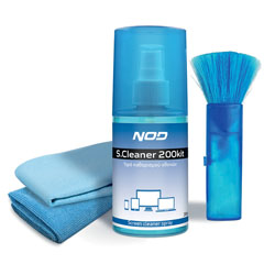 NOD S CLEANER 200 KIT 4-σε-1 σετ καθαρισμού οθονών, με δυο πανιά μικροΐνων, βουρτσάκι και υγρό 200ml 