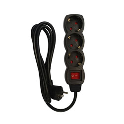 SLGE-903K πολύπριζο 3 θέσεων με διακόπτη ON/OFF και καλώδιο 3x1.5mm²,  1.5m σε Μαύρο Χρώμα
