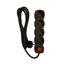 SLGE-904K πολύπριζο 4 θέσεων με διακόπτη ON/OFF και καλώδιο 3x1.5mm²,  1.5m σε Μαύρο Χρώμα 