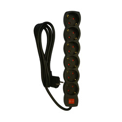 SLGE-906K πολύπριζο 6 θέσεων με διακόπτη ON/OFF και καλώδιο 3x1.5mm²,  1.5m σε Μαύρο Χρώμα  