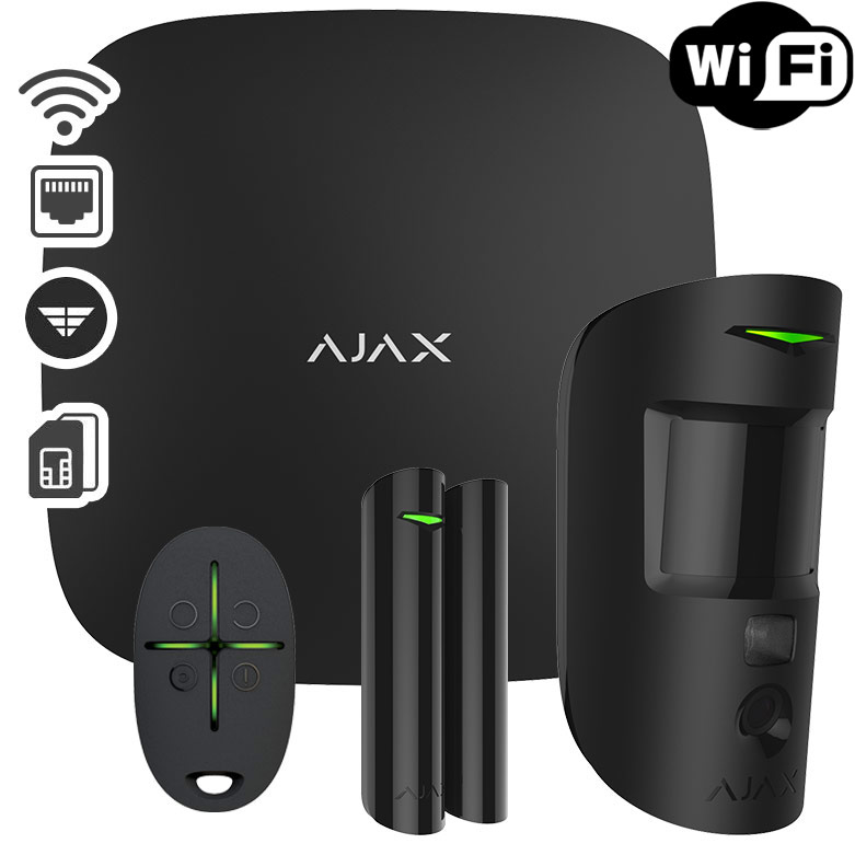 Ajax StarterKit Cam Plus Black Ασύρματο ΚΙΤ Συναγερμού με Ajax HUB 2 PLUS, 1xMotionCam, 1x DoorProtect και 1x SpaceControl