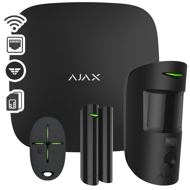 AJAX STARTERKIT CAM PLUS BLACK Ασύρματο ΚΙΤ Συναγερμού με Ajax HUB 2 PLUS, 1xMotionCam, 1x DoorProtect και 1x SpaceControl