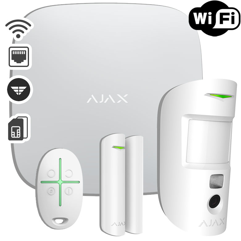 AJAX STARTERKIT CAM PLUS WHITE Ασύρματο ΚΙΤ Συναγερμού με Ajax HUB 2 PLUS, 1xMotionCam, 1x DoorProtect και 1x SpaceControl