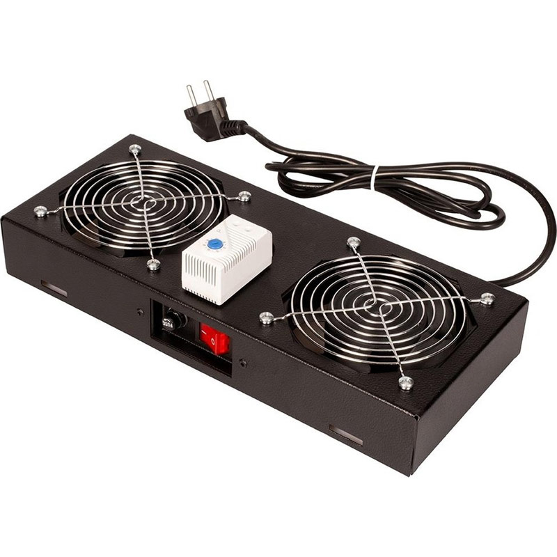 STEEL FAN-THM-2FWM-BL - Σύστημα 2 Ανεμιστήρων Οροφής με Θερμοστάτη για Rack, Μαύρο (RAL9005)