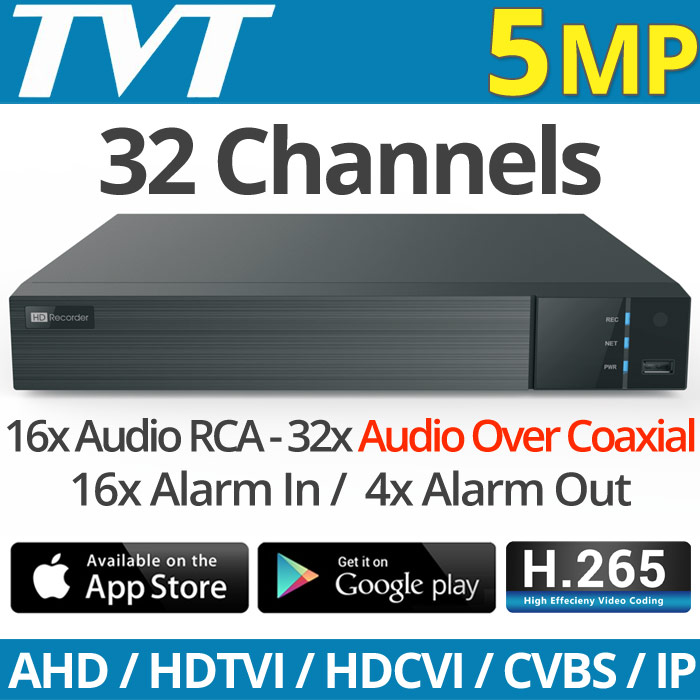 TVT TD-2732NC-HC H.265 Πενταυβριδικό Καταγραφικό DVR 32 καμερών H.265 5Mpixels, Audio Over Coaxial, 16xAudio-in, 16xAlarm-in