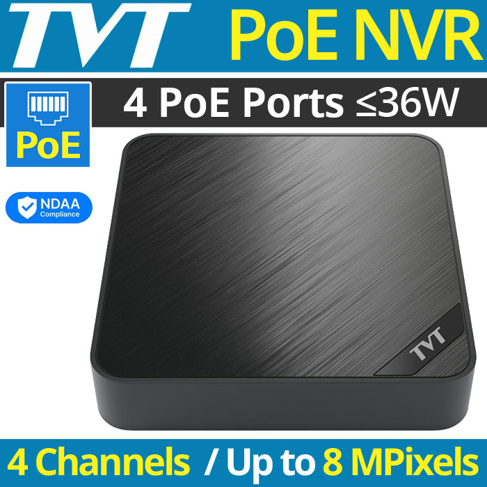 TVT TD-3004H1-4P-A1L IP Καταγραφικό PoE NVR για 4 IP Κάμερες Μέχρι 8Mpixels, 4 Θύρες PoE (max. 36W), H.265+