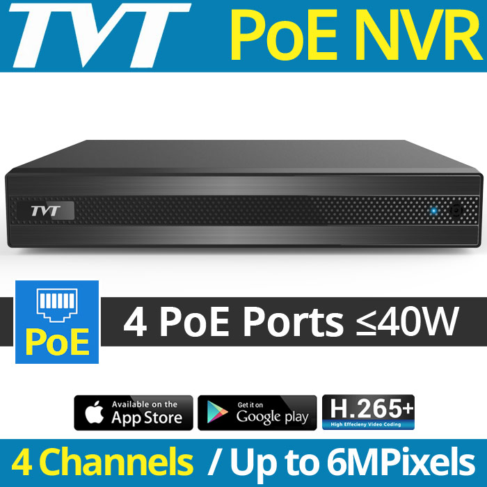 TVT TD-3004H1-4P-B1-B IP Καταγραφικό PoE NVR για 4 IP Κάμερες Μέχρι 6Mpixels, 4 Θύρες PoE (max. 40W), H.265+