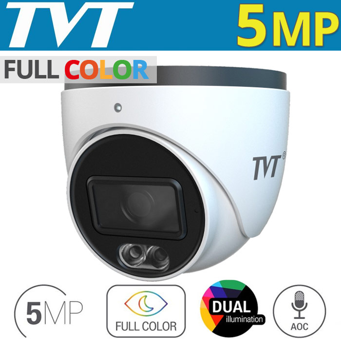 TVT TD-7554AS2 (D/AU/AW2) 2.8mm Κάμερα Dome Dual Illumination 5Mpixels, Audio Over Coaxial, IP67, 20~30m Night View