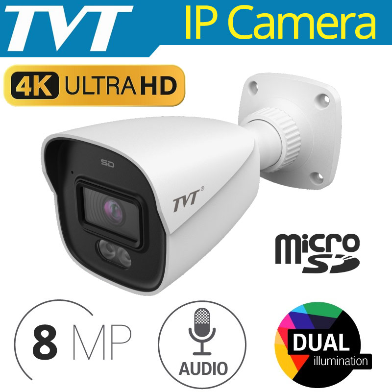 TVT TD-9481S4-C 2.8mm | IP Κάμερα Bullet 8MP (4K) με Dual Illumination 30m, Built-in Mic & AI, MicroSD, PoE, IP67