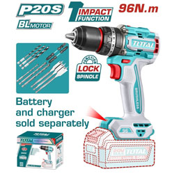 TOTAL TIDLI209681 Δραπανοκατσάβιδο Κρουστικό Μπαταρίας Λιθίου 20V / 96Nm BL Motor P20S Χωρίς Μπαταρία Και Φορτιστή   