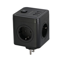 VENEX TW3U4E-B Πολύπριζο σε Σχήμα Κύβου 4x Shucko με 3x USB φόρτισης σε Μαύρο χρώμα