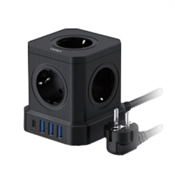 VENEX VB4U5E-C Πολύπριζο σε σχήμα κύβου 5x Shucko με 3x USB φόρτισης, 1x USB-C 20W ταχείας φόρτισης και καλωδιο 2m