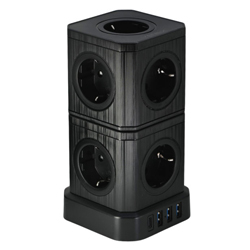 VENEX VB4U9E-C Πολύπριζο σε σχήμα κύβου 9x Shucko με 3x USB φόρτισης, 1x USB-C 20W ταχείας φόρτισης και καλωδιο 2m 