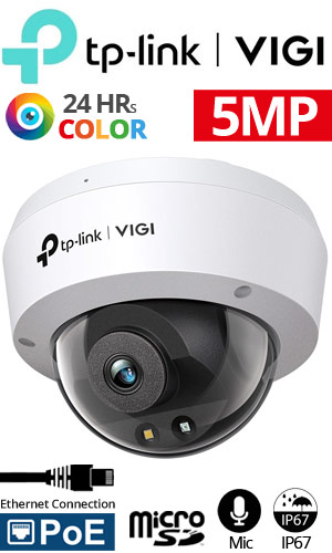 TP-LINK VIGI C250 2.8mm Ενσύρματη Vandal-Proof Dome IP κάμερα 5Mpixels, Fulll-Color 30m, PoE, Mic, MicroSD & AI