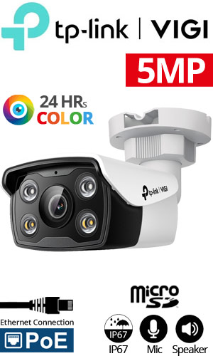 TP-LINK VIGI C350 2.8mm Ενσύρματη Outdoor Bullet IP κάμερα 5Mpixels, Fulll-Color 30m, PoE, Mic, MicroSD & AI