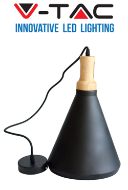 V-TAC VT-7525 BLACK Μονόφωτο φωτιστικό Οροφής E27 με Ξύλινη βάση Ø250 3762