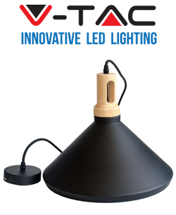 V-TAC VT-7535 BLACK Μονόφωτο φωτιστικό Οροφής E27 με Ξύλινη βάση Ø350 3764