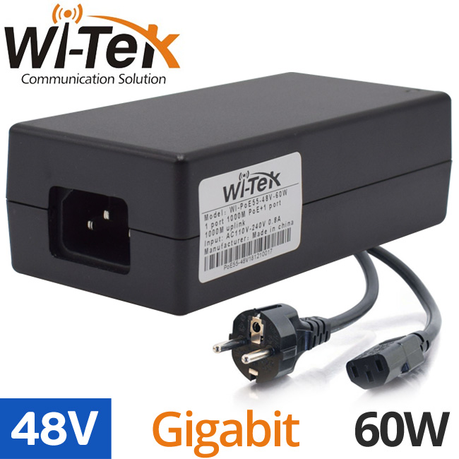 Wi-Tek WI-POE55-48V-60W Gigabit PoE Injector 48V 60W 1000Mbps (Gigabit)