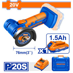 WADFOW WLAP571 Μινι Γωνιακός Τροχός 76mm με Μπαταρία 20V(1.5Ah) Και Φορτιστή 