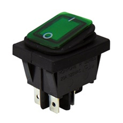WR210 GREEN Διακόπτης Rocker ON-OFF 4P με λυχνία 22A/ 250V IP65 Πράσινο