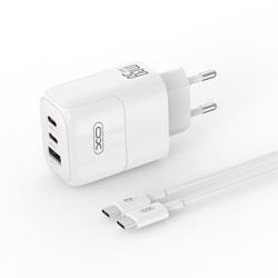 XO-L139(EU)  Φορτιστής Πρίζας GaN Nitride 1x USB-A και 2x USB-C 65W Quick Charge Με Καλωδιο Type-C σε Λεύκο Χρώμα   