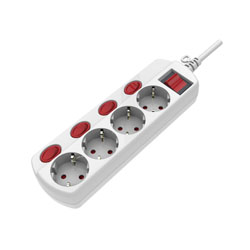 XX-G-4K4-21 πολύπριζο 4 θέσεων με καλώδιο 3x1.5mm, κεντρικό ON/OFF και ανεξαρτήτους διακόπτες ON/OFF