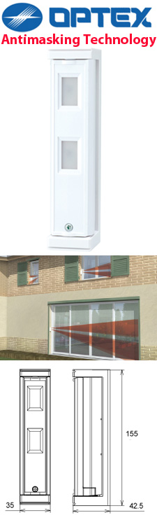 OPTEX FTN-AM Εξωτερικός υπέρυθρος ανιχνευτής κουρτίνας άνω και κάτω δέσμης μέγιστης εμβέλεια 5m με Antimasking