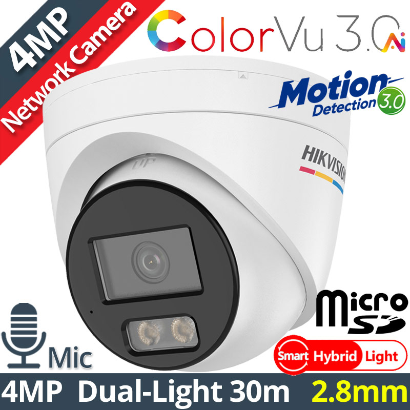 HIKVISION DS-2CD1347G3H-LIUF 2.8mm Ενσύρματη IP Κάμερα 4MP ColorVu 3.0, Smart-Hybrid Light 30m, Μικρόφωνο, MicroSD, PoE, IP67