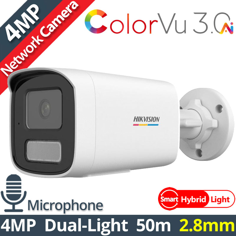 HIKVISION DS-2CD1T47G3H-LIU 2.8mm Ενσύρματη IP Κάμερα 4MP ColorVu 3.0, Smart-Hybrid Light 50m, Μικρόφωνο, PoE, IP67