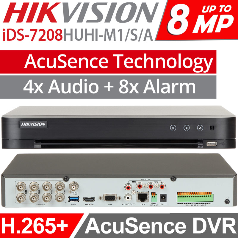HikVision iDS-7208HUHI-M1/S/A Acusence DVR Καταγραφικό 8 Καμερών, 4xAudio, 8xAlarm, H.265+, Audio Over Coaxial