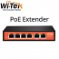 Wi-Tek WI-PE51E PoE Extender, 1x PoE Input, 4x PoE Outputs, 1x DC Input Port (48-55V), 802.3af/at/bt compatible