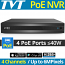 TVT TD-3004H1-4P-B1-B IP Καταγραφικό PoE NVR για 4 IP Κάμερες Μέχρι 6Mpixels, 4 Θύρες PoE (max. 40W), H.265+
