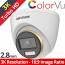 HikVision DS-2CE72KF3T 2.8mm Dome HDTVI Camera, 3K Resolution, ColorVu, 24-Hour Color Image, WDR 130dB, White Light 40m
