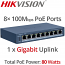 HIKVISION DS-3E1309P-EI/M(B) 9 Ports Smart PoE Switch 802.3af/at 80 Watts (8x100 Mbps PoE Ports, 1× Gigabit Port)