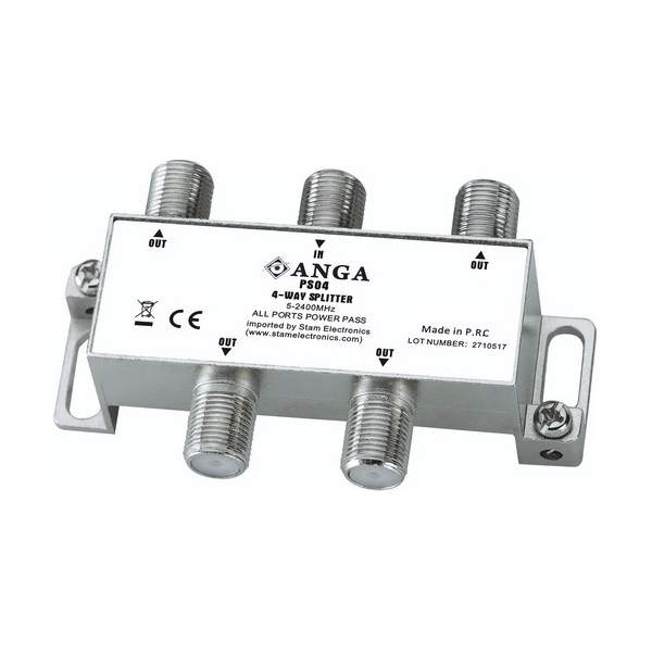 ANGA PS04 Διακλαδωτής TV-SAT 4 εξόδων (5 - 2400 MHz) με φις F και dc pass