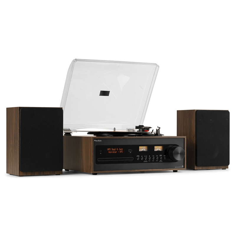 AUDIZIO BOSTON All-In-One Σύστημα με Πικάπ, Ηχεία, DAB+/ FM Radio, Bluetooth, CD Player σε Καφέ Ξύλο 102.195