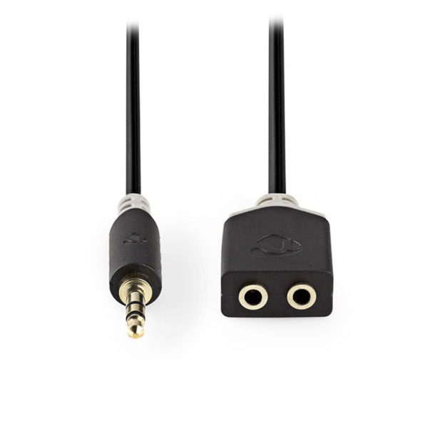 CABW22100AT02 NEDIS Adaptor Splitter Cable Επίχρυσο 3.5mm Stereo αρσενικό σε 2 x 3.5mm Stereo θηλυκά 0.2 m