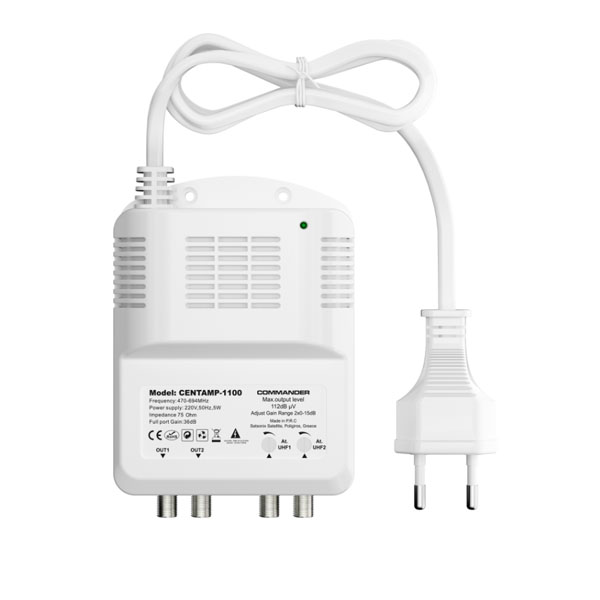 COMMANDER CENTAMP-1100 Κεντρικός Ενισχυτής Τηλεόρασης 2xUHF 2xOut 36dB / 112dBμV LTE 4G/5G Filter