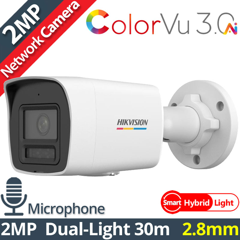 HIKVISION DS-2CD1027G3-LIU 2.8mm Ενσύρματη IP Κάμερα 2MP ColorVu 3.0, Smart-Hybrid Light 30m, Μικρόφωνο, PoE, IP67