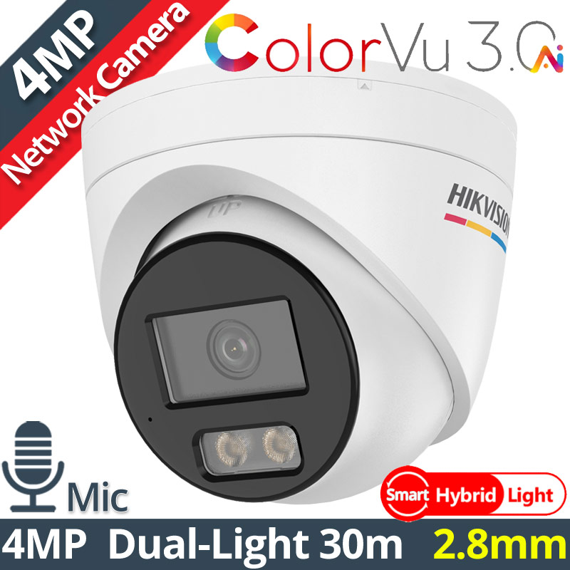 HIKVISION DS-2CD1347G3H-LIU 2.8mm Ενσύρματη IP Κάμερα 4MP ColorVu 3.0, Smart-Hybrid Light 30m, Μικρόφωνο, PoE, IP67