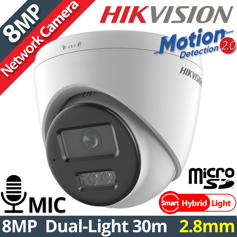 Hikvision DS-2CD1383G2-LIUF 2.8mm Ενσύρματη IP κάμερα 8Mpixels, Smart-Hybrid Light 30m, Motion Detection 2.0, Poe, Mic, MicroSD