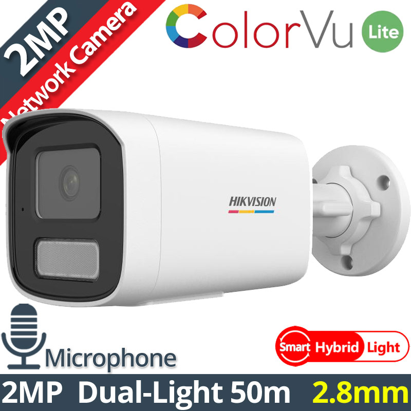 HIKVISION DS-2CD1T27G2H-LIU 2.8mm Ενσύρματη IP Κάμερα ColorVu Lite 2MP, Smart-Hybrid Light 50m, Μικρόφωνο, PoE, IP67