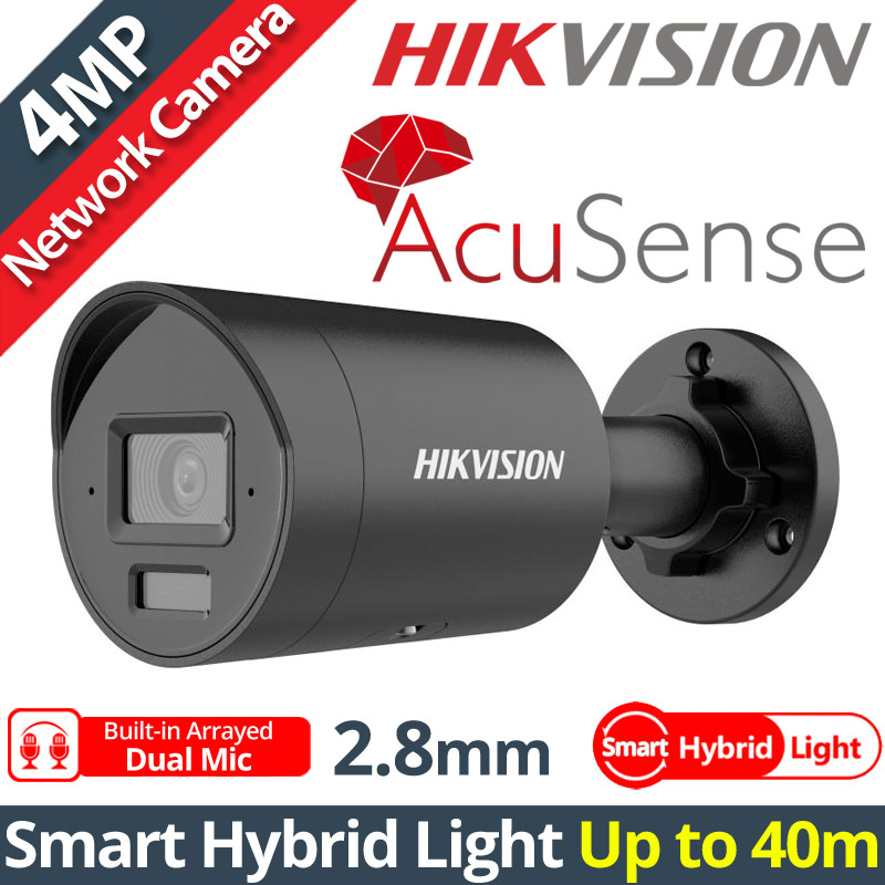 HIKVISION DS-2CD2043G2-LI2U 2.8mm BLACK- Ενσύρματη IP κάμερα ACUSENCE 2nd Gen. 4Mpixels, Smart-Hybrid Light 40m, Poe, Dual Mic