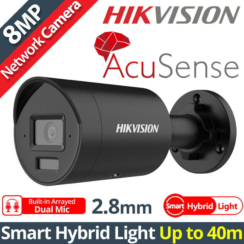 HIKVISION DS-2CD2083G2-LI2U 2.8mm BLACK Ενσύρματη IP κάμερα ACUSENCE 2nd Gen. 8Mpixels, Smart-Hybrid Light 40m, Poe, Dual Mic